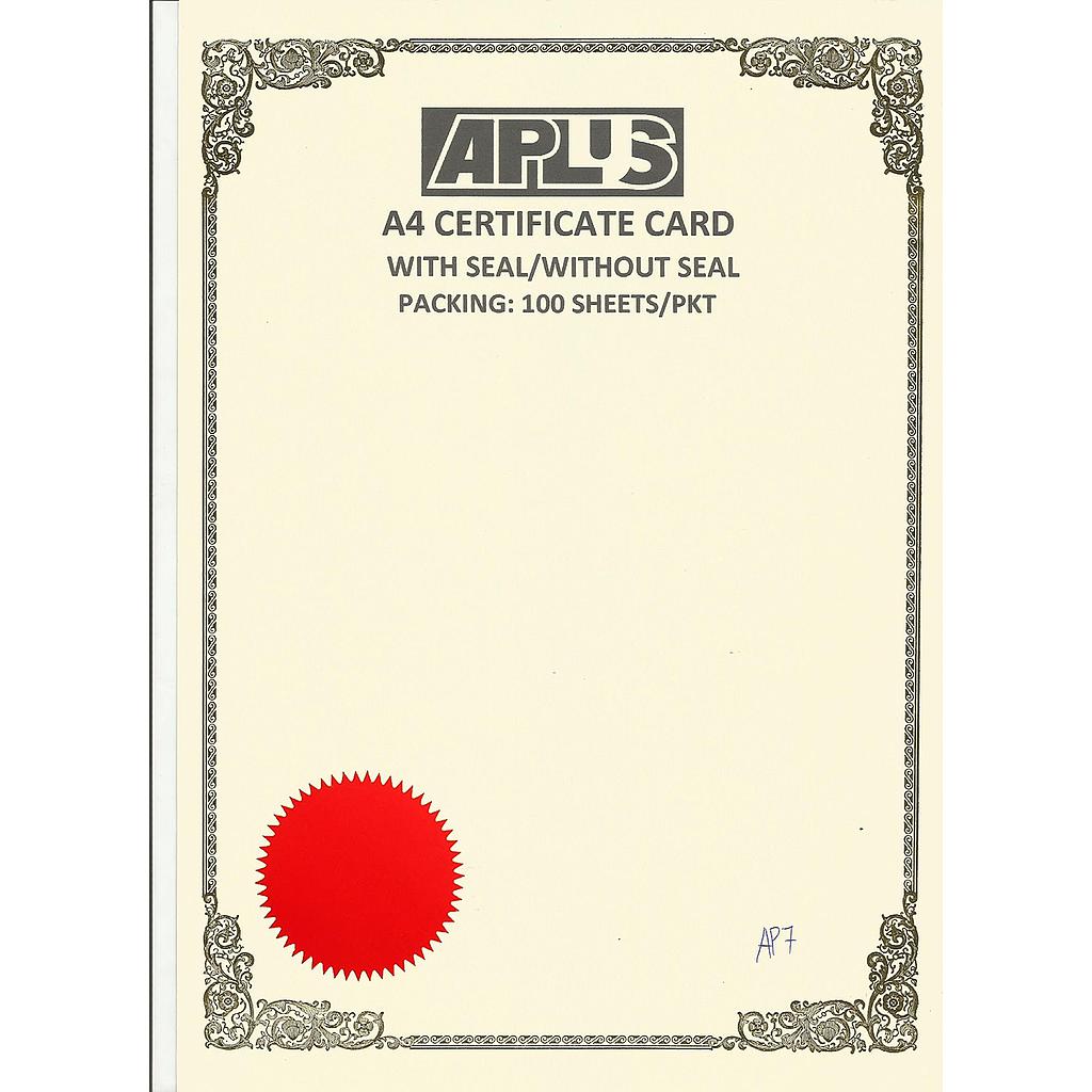 APLUS A4 160GM CERTIFICATE CARD V/SEAL - APS7 *