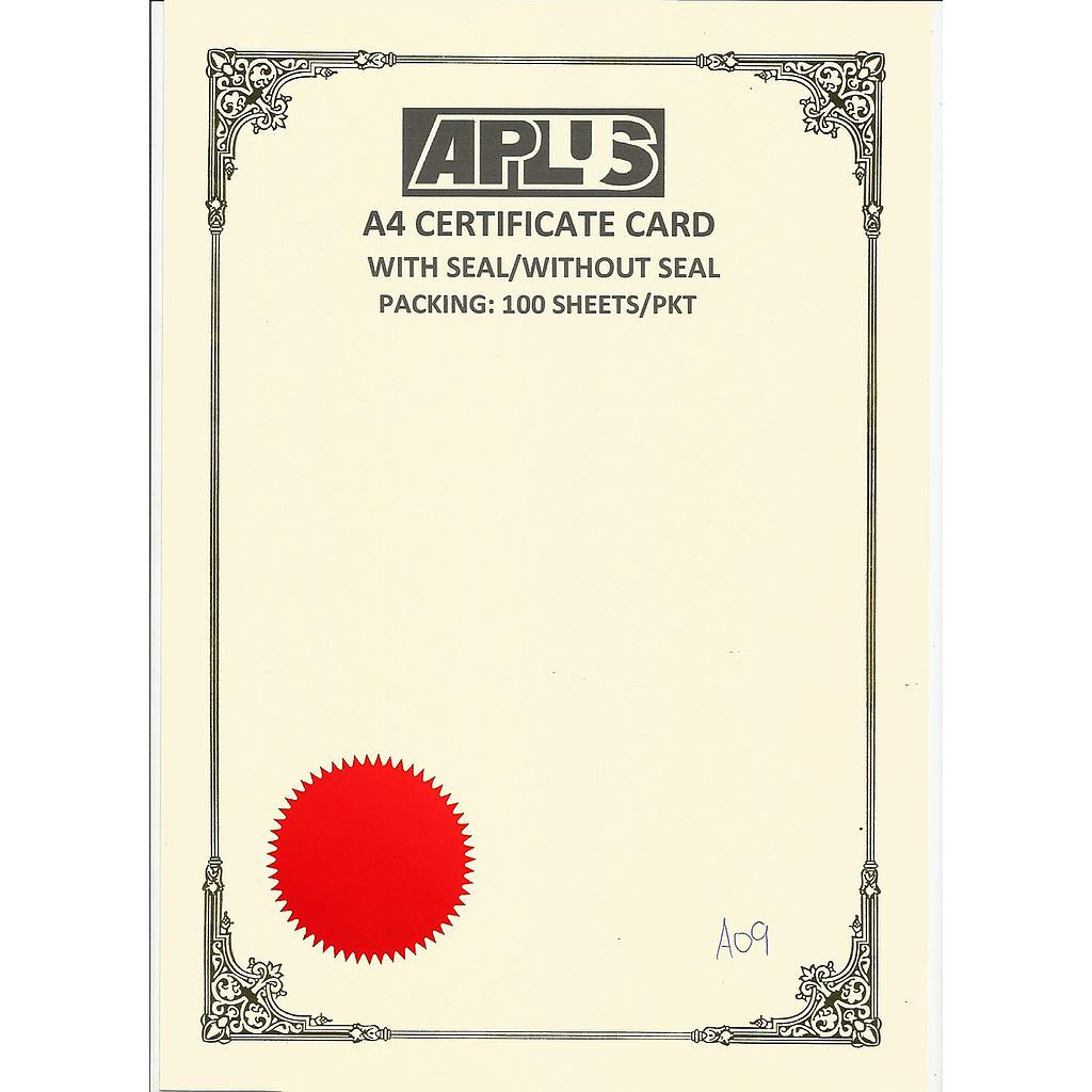 APLUS A4 160GM CERTIFICATE CARD V/SEAL - AS09 *