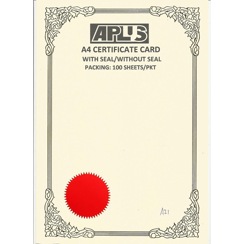 APLUS A4 160GM CERTIFICATE CARD V/SEAL - AS21 *