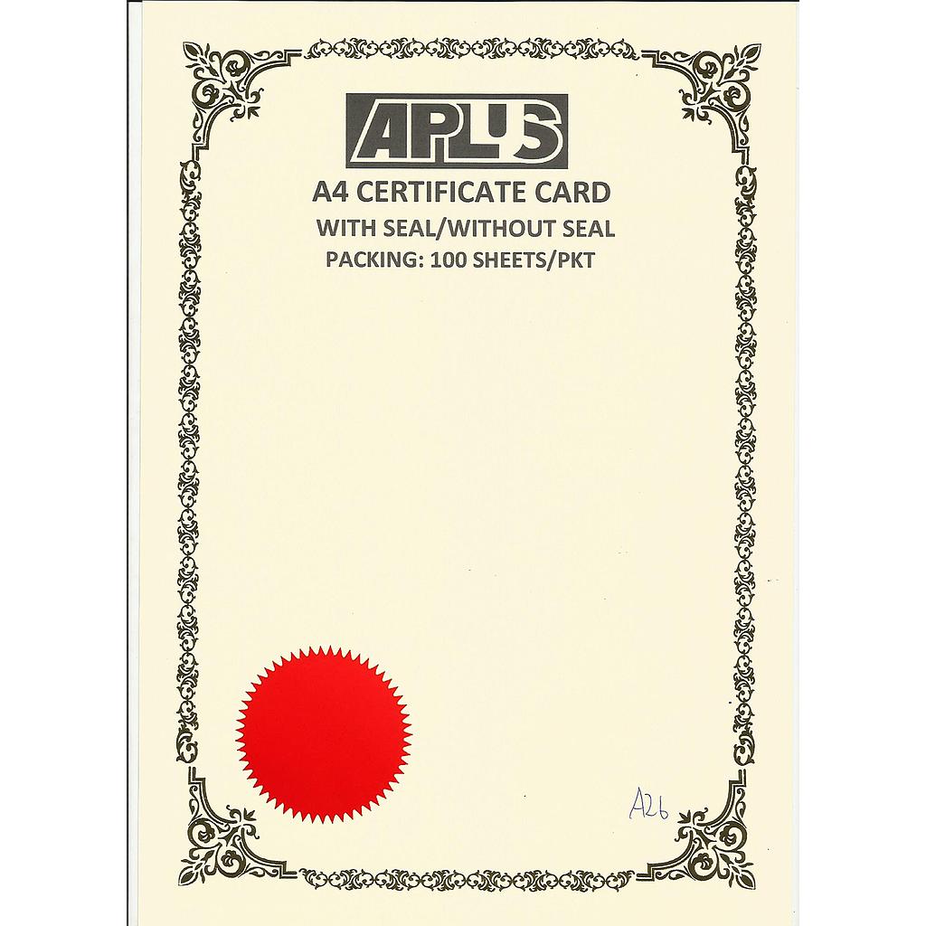 APLUS A4 160GM CERTIFICATE CARD V/SEAL - AS26 *