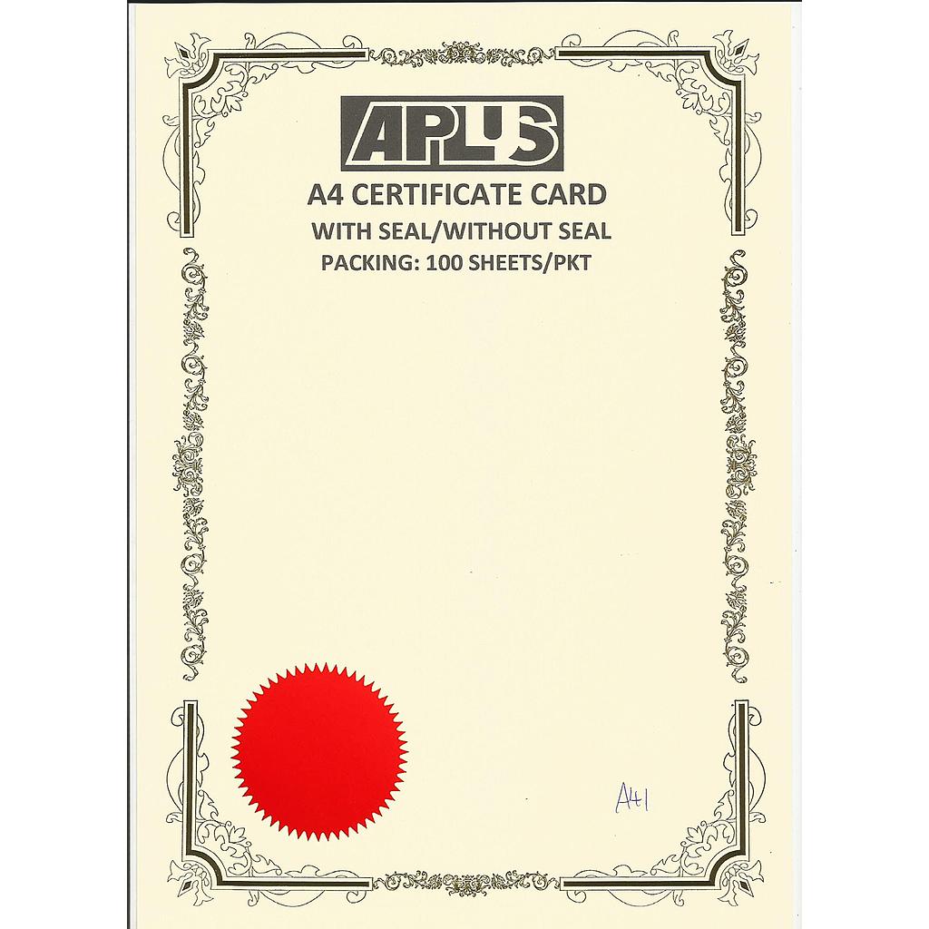 APLUS A4 160GM CERTIFICATE CARD V/SEAL - AS41 *