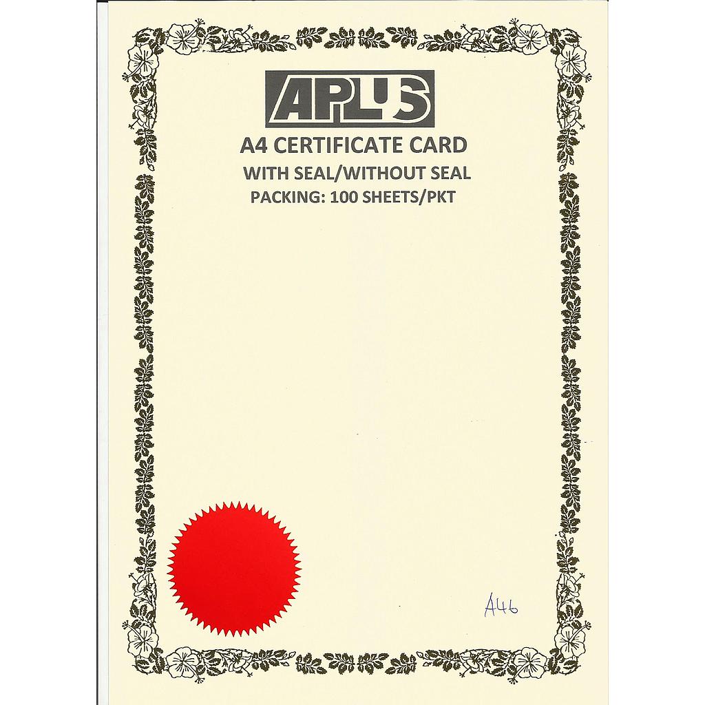 APLUS A4 160GM CERTIFICATE CARD V/SEAL - AS46 *