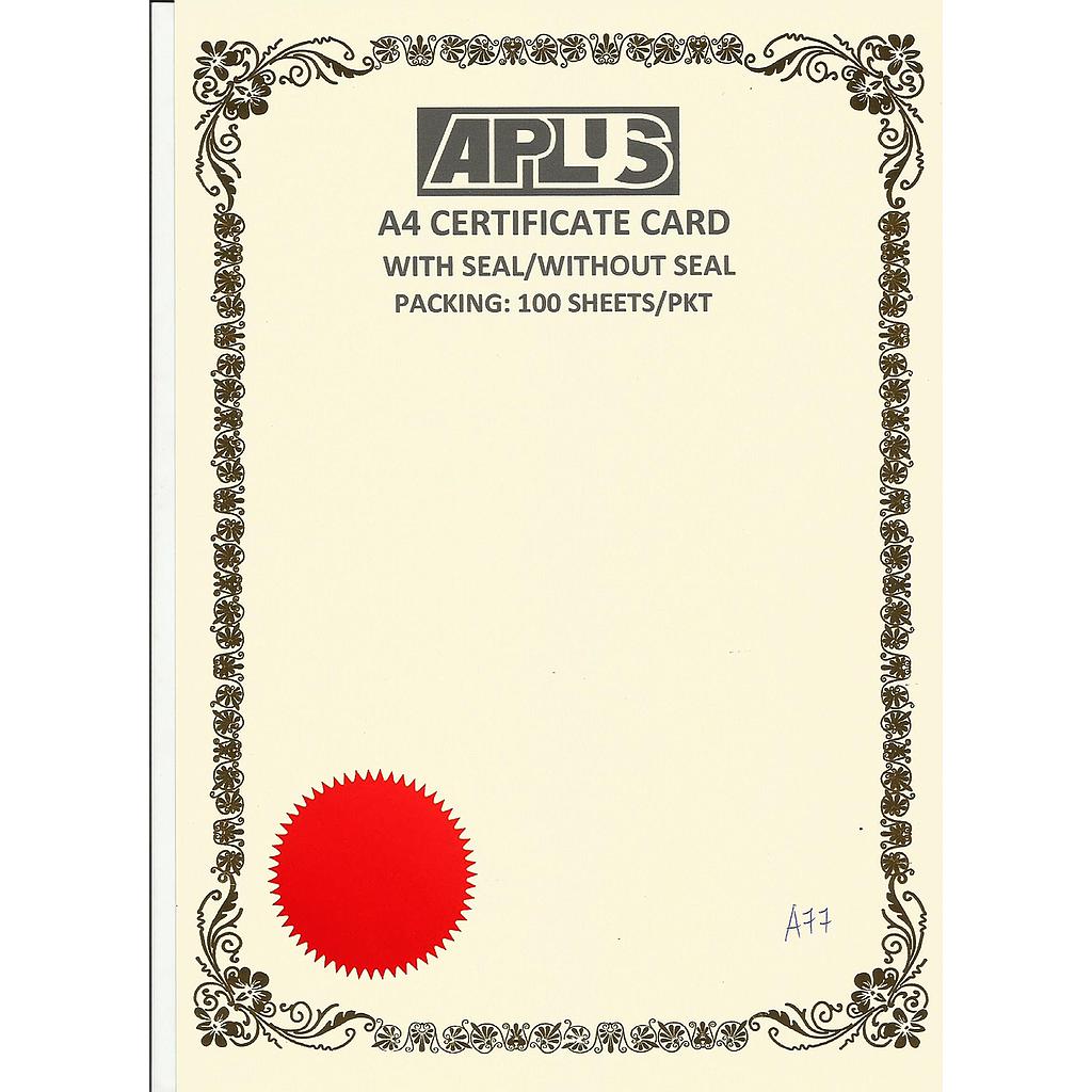 APLUS A4 160GM CERTIFICATE CARD V/SEAL - AS77 *