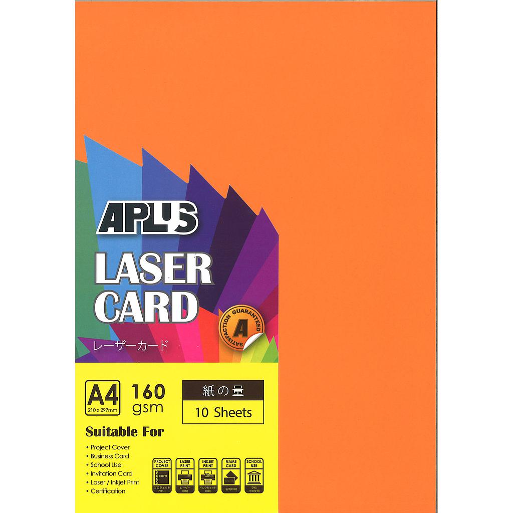 APLUS A4 160GM LASER CARD 10'S - ORANGE (240)