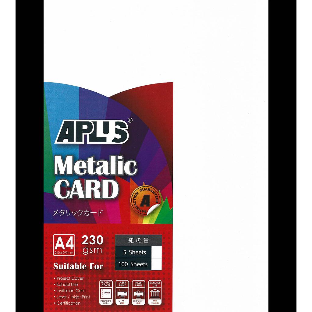 APLUS A4 230GM METALLIC CARD - (01) WHITE 100'S