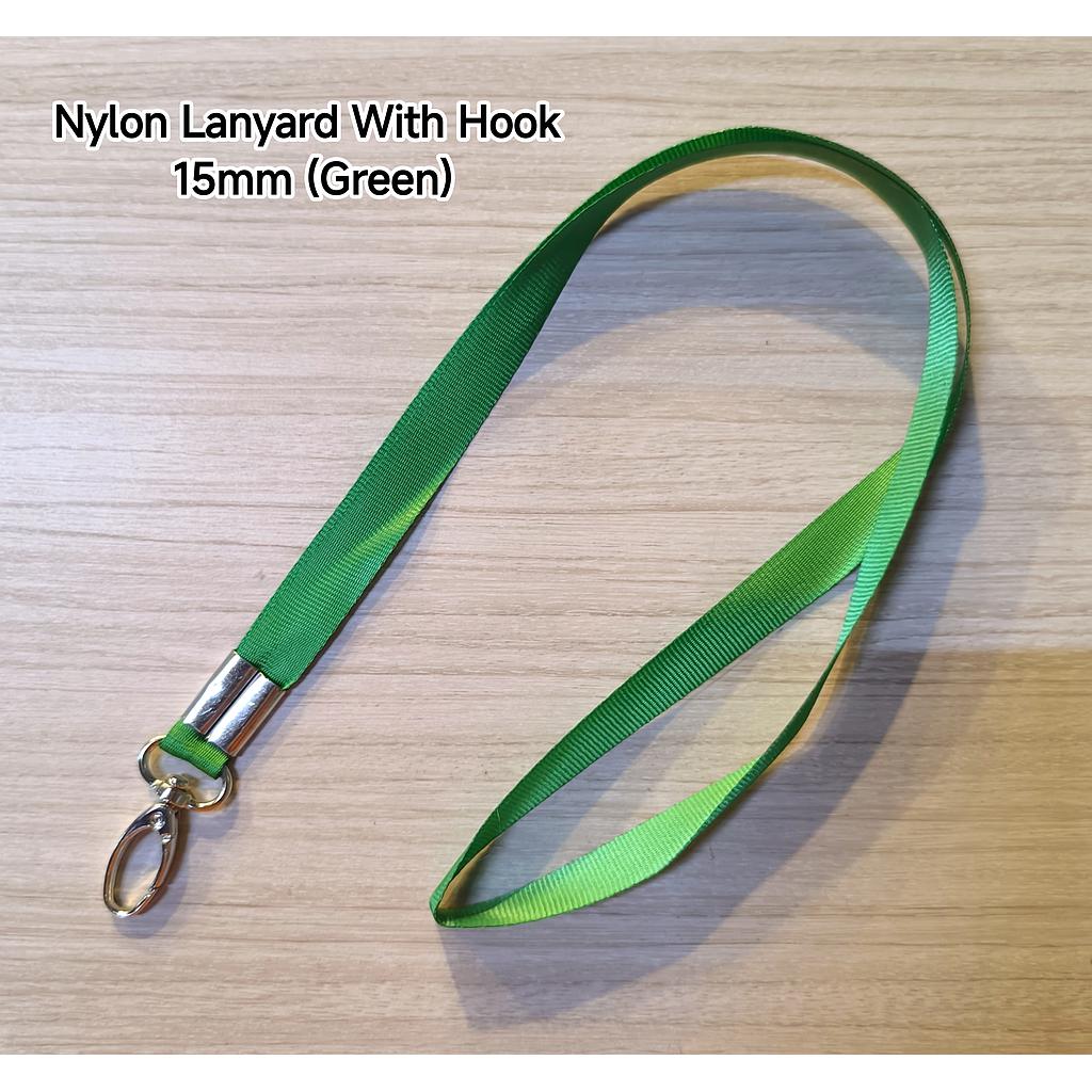 NYLON LANYARD WITH HOOK 15MM - GREEN