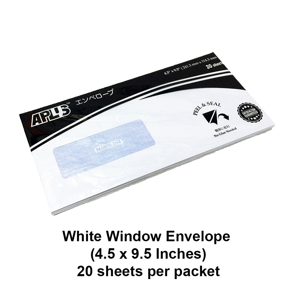 APLUS WWE4595 4.5" X 9.75" WHITE WINDOW ENVELOPE 20'S (P&amp;S) >
