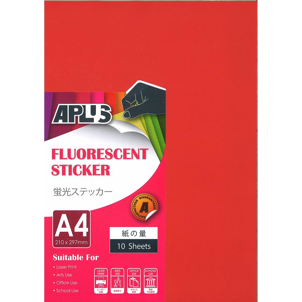 APLUS A4 FLOURESCENT STICKER - CHILI RED 10'S *