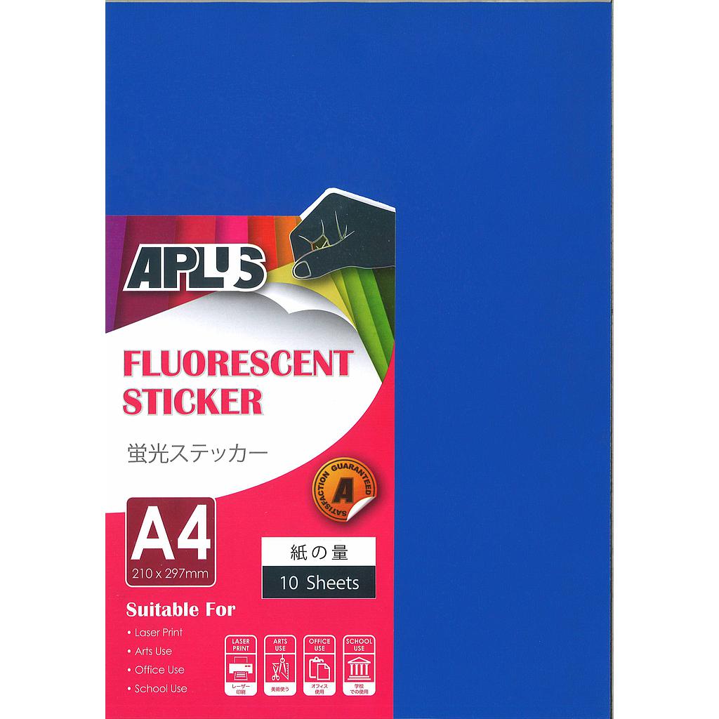 APLUS A4 FLOURESCENT STICKER - D.BLUE 10'S .*