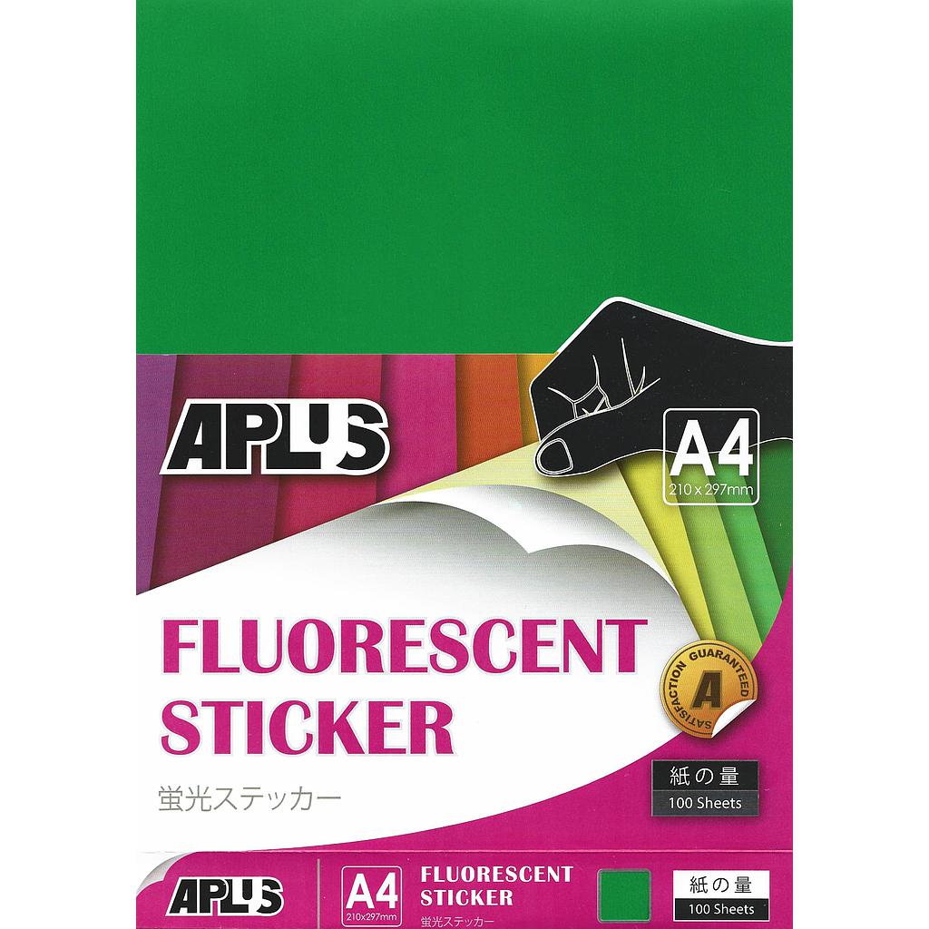 APLUS A4 FLOURESCENT STICKER - D.GREEN 100'S *