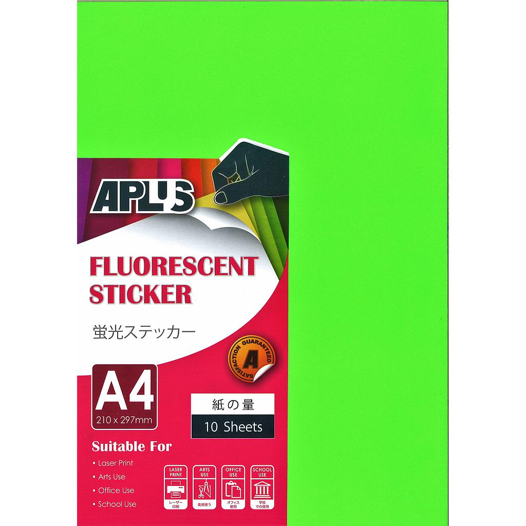 APLUS A4 FLOURESCENT STICKER - GREEN 10'S *