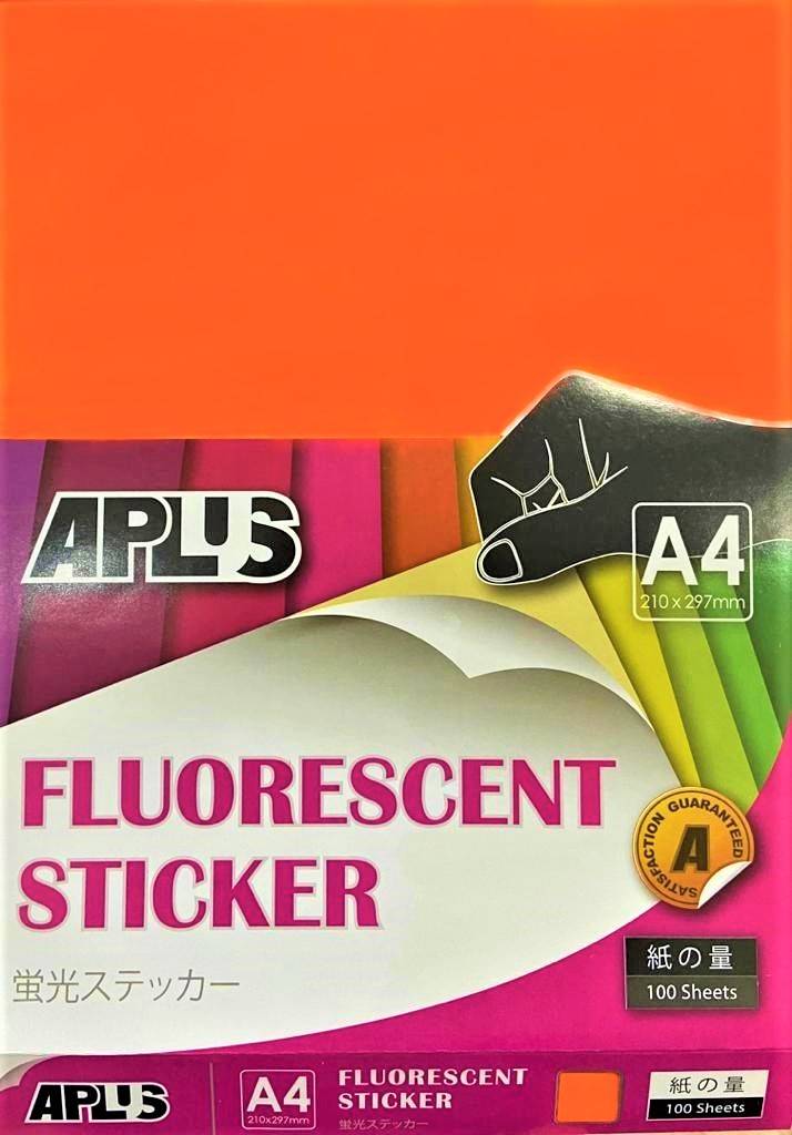 APLUS A4 FLOURESCENT STICKER - ORANGE 100'S *
