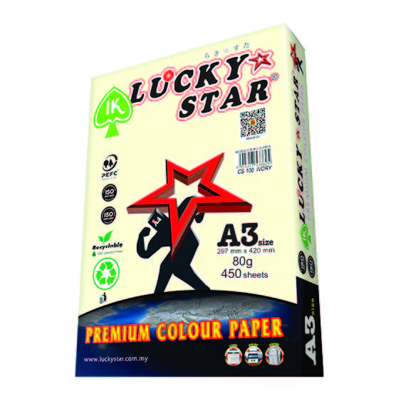 LUCKYSTAR CS100 A3 80GM COLOUR PAPER 450'S - IVORY #