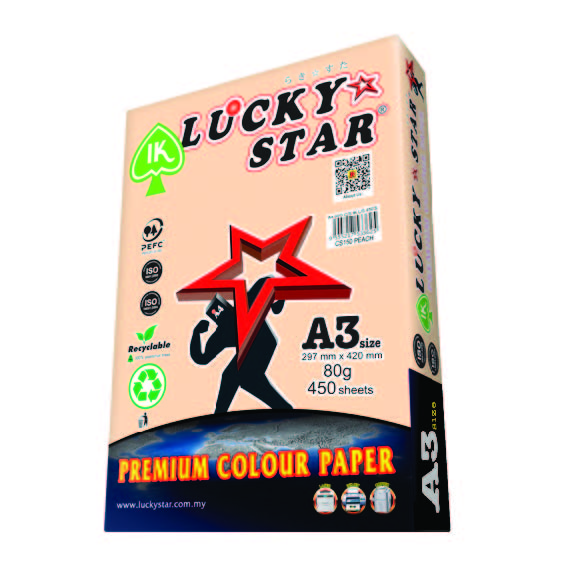 LUCKYSTAR CS150 A3 80GM COLOUR PAPER 450'S - PEACH #