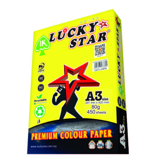 LUCKYSTAR CS210 A3 80GM COLOUR PAPER 450'S - LEMON #