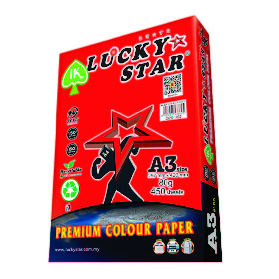 LUCKYSTAR CS250 A3 80GM COLOUR PAPER 450'S - RED #
