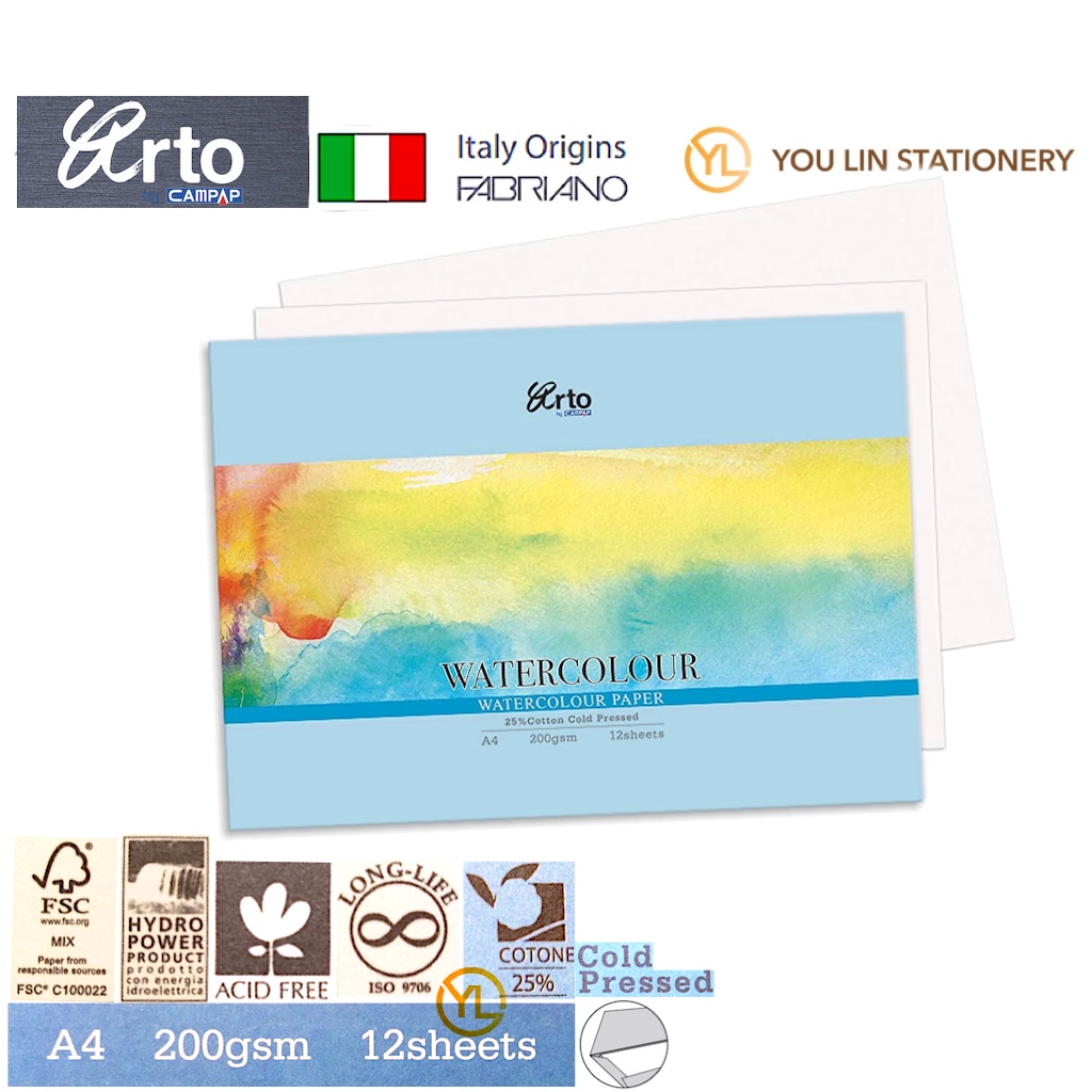 ARTO CR37322 A4 200GSM WATERCOLOUR PAPER 12'S 