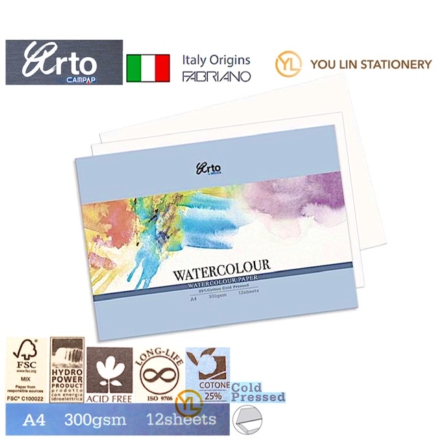 ARTO CR37326 A4 300GSM WATERCOLOUR PAPER 12'S 