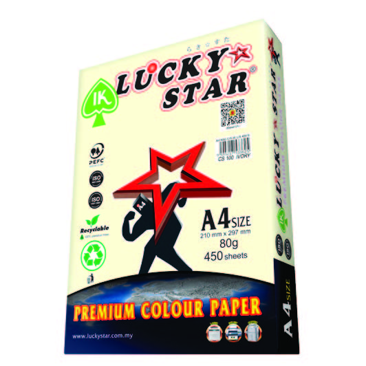 LUCKYSTAR CS100 A4 80GM COLOUR PAPER 450'S - IVORY #