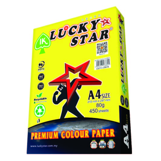 LUCKYSTAR CS210 A4 80GM COLOUR PAPER 450'S - LEMON #