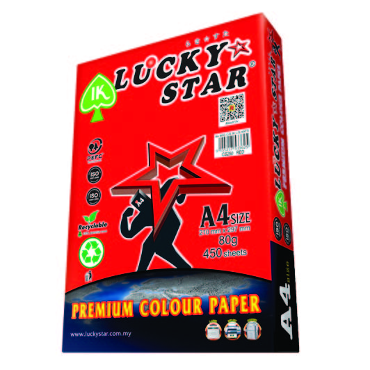 LUCKYSTAR CS250 A4 80GM COLOUR PAPER 450'S - RED #