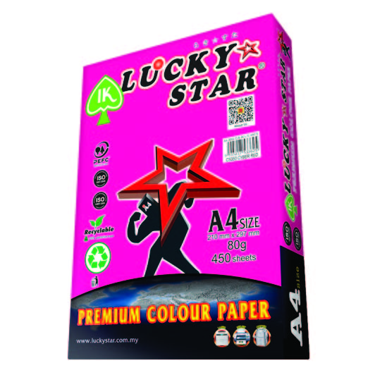 LUCKYSTAR CS350 A4 80GM COLOUR PAPER 450'S - CYBER RED #