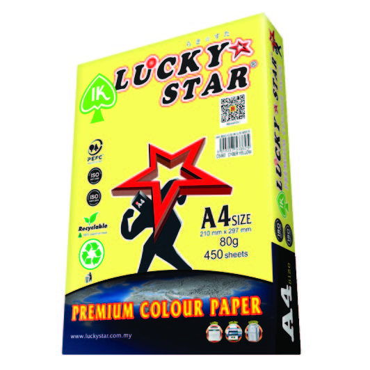 LUCKYSTAR CS363 A4 80GM COLOUR PAPER 450'S - CYBER YELLOW #
