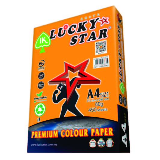 LUCKYSTAR CS371 A4 80GM COLOUR PAPER 450'S - CYBER ORANGE #