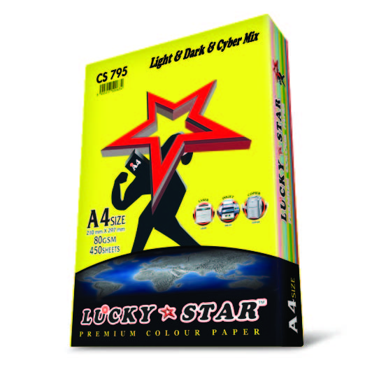 LUCKYSTAR CS795 A4 80GM COLOUR PAPER 450'S - LIGHT&amp;DARK&amp;CYBER MIX #