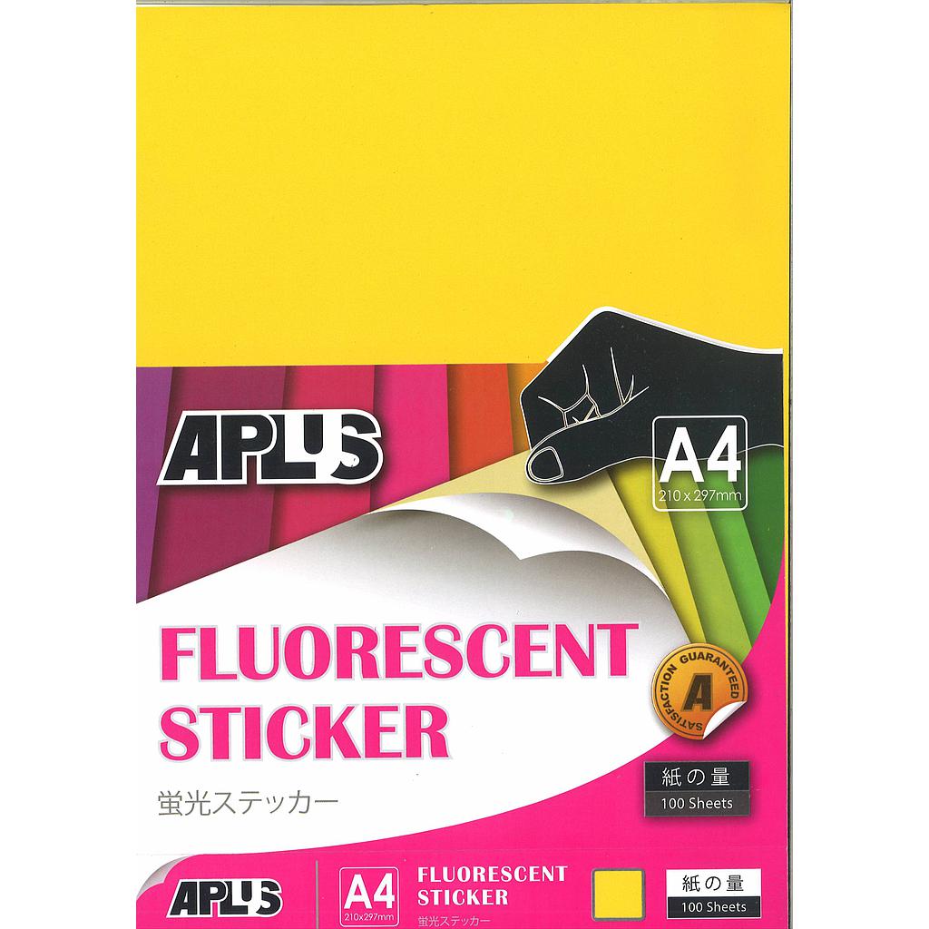 APLUS A4 FLOURESCENT STICKER - G.YELLOW 100'S *