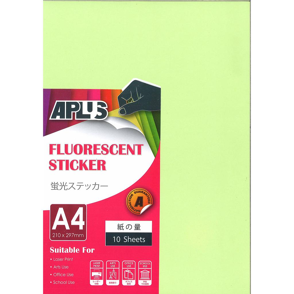 APLUS A4 FLOURESCENT STICKER - L.GREEN 10'S .*