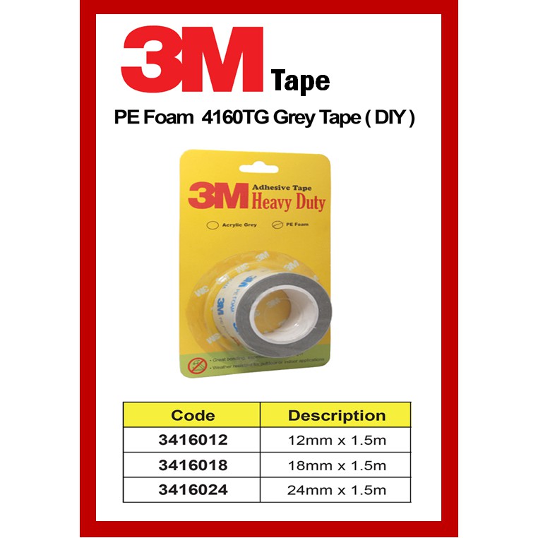 3M 4160 PE FOAM TAPE - 12MM X 10Y