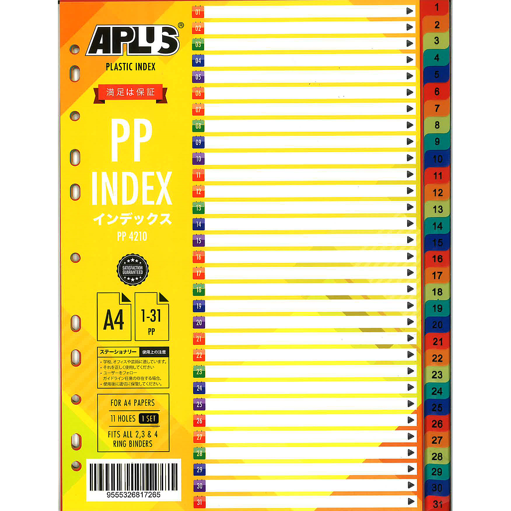 APLUS PP-4210 PP INDEX DIVIDER 1-31 (COLOUR)