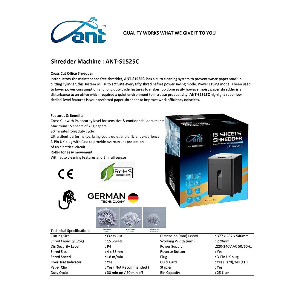 ANT S1525C CROSS CUT PAPER SHREDDER
