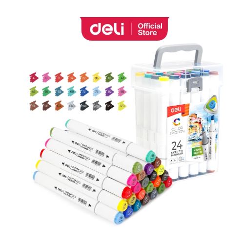 DELI E70803-24 SKETCH MARKER DUAL TIPS 24 COL