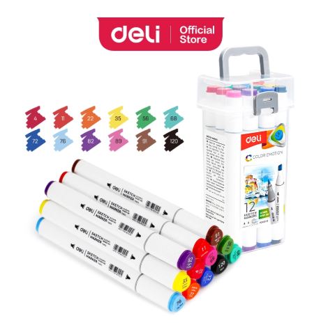 DELI E70803-12 SKETCH MARKER DUAL TIPS 12 COL